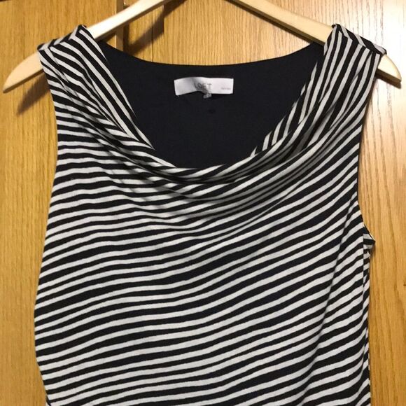 LOFT black/cream stripe stretch knit midi, MP - Picture 2 of 4